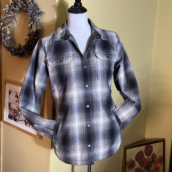 CARHARTT Size Medium 8/10 Plaid SnapFront Flannel Nubby Fleece Line Cotton CHORE - Picture 2 of 16